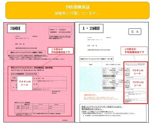 「新型コロナウイルスワクチン接種証明書」の画像