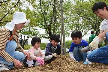 「市内11地域の小学生や家族連れも植樹」の画像