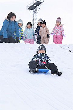 「防災公園でそり滑りや雪玉投げ」の画像1